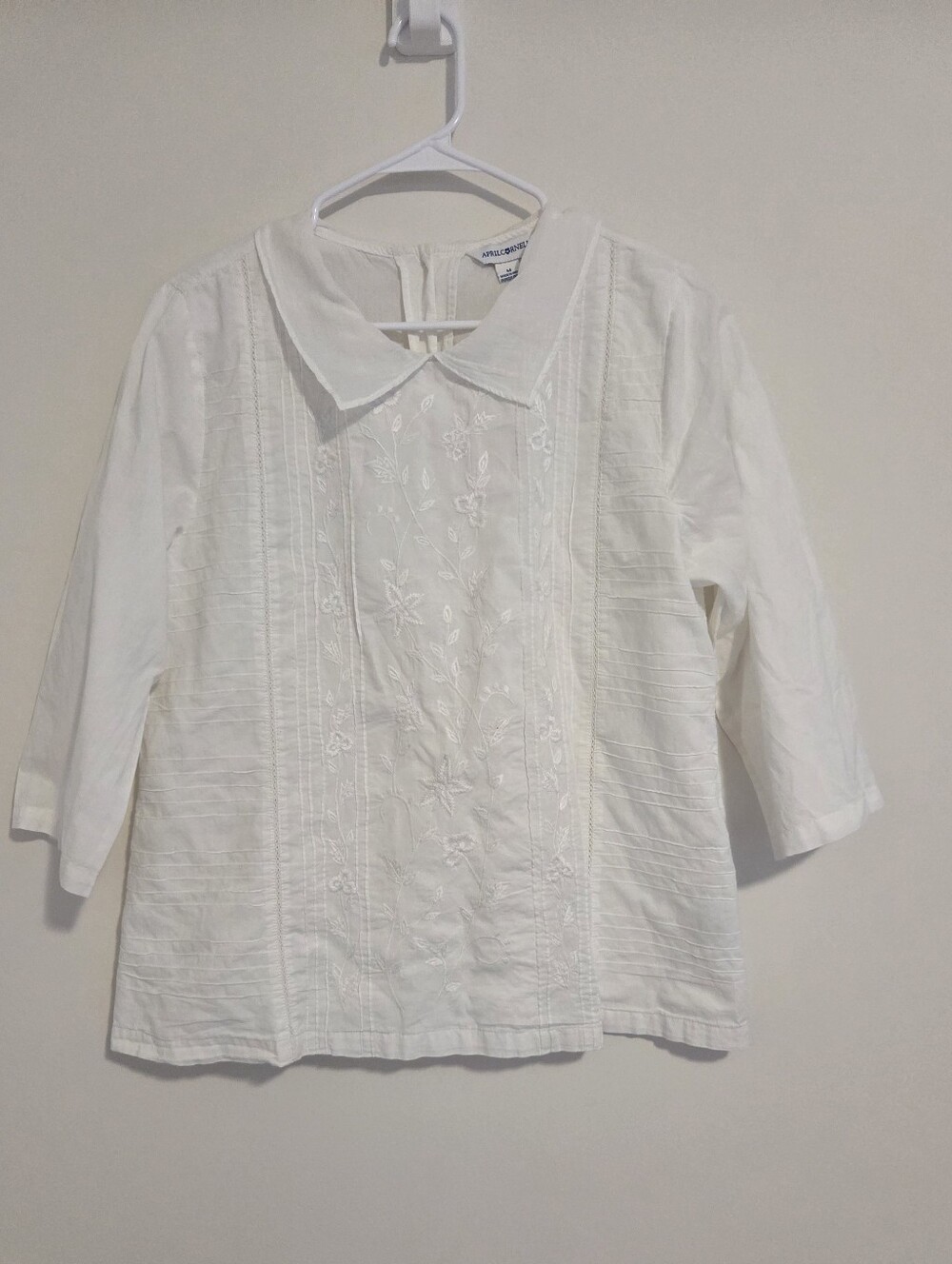 April Cornell White Cotton Embroidered  Floral Blouse